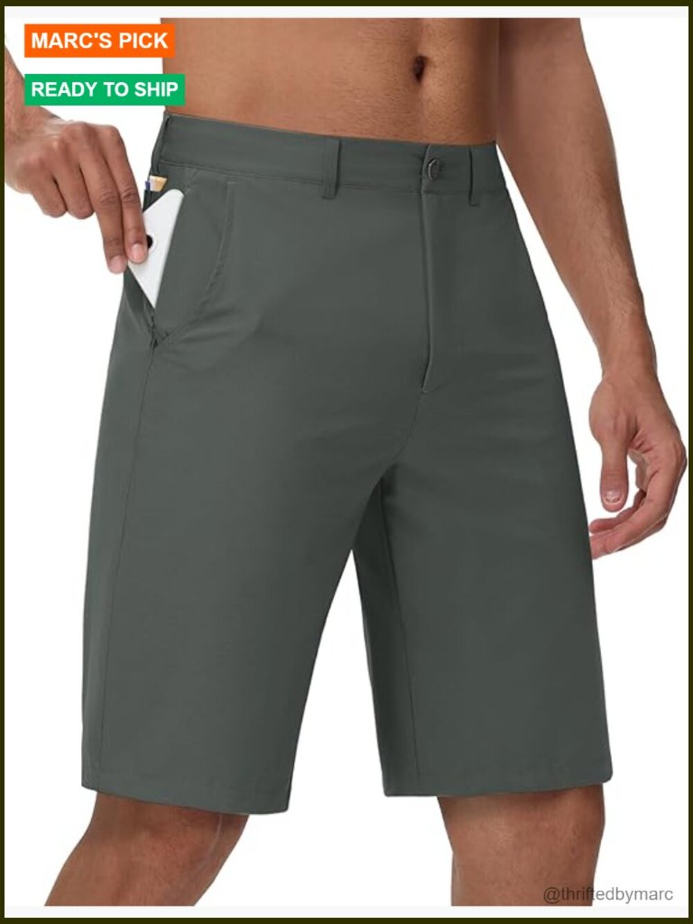 Men's 8" Inseam Golf Shorts Stretch Hybrid Flat Front Zipper Pocket